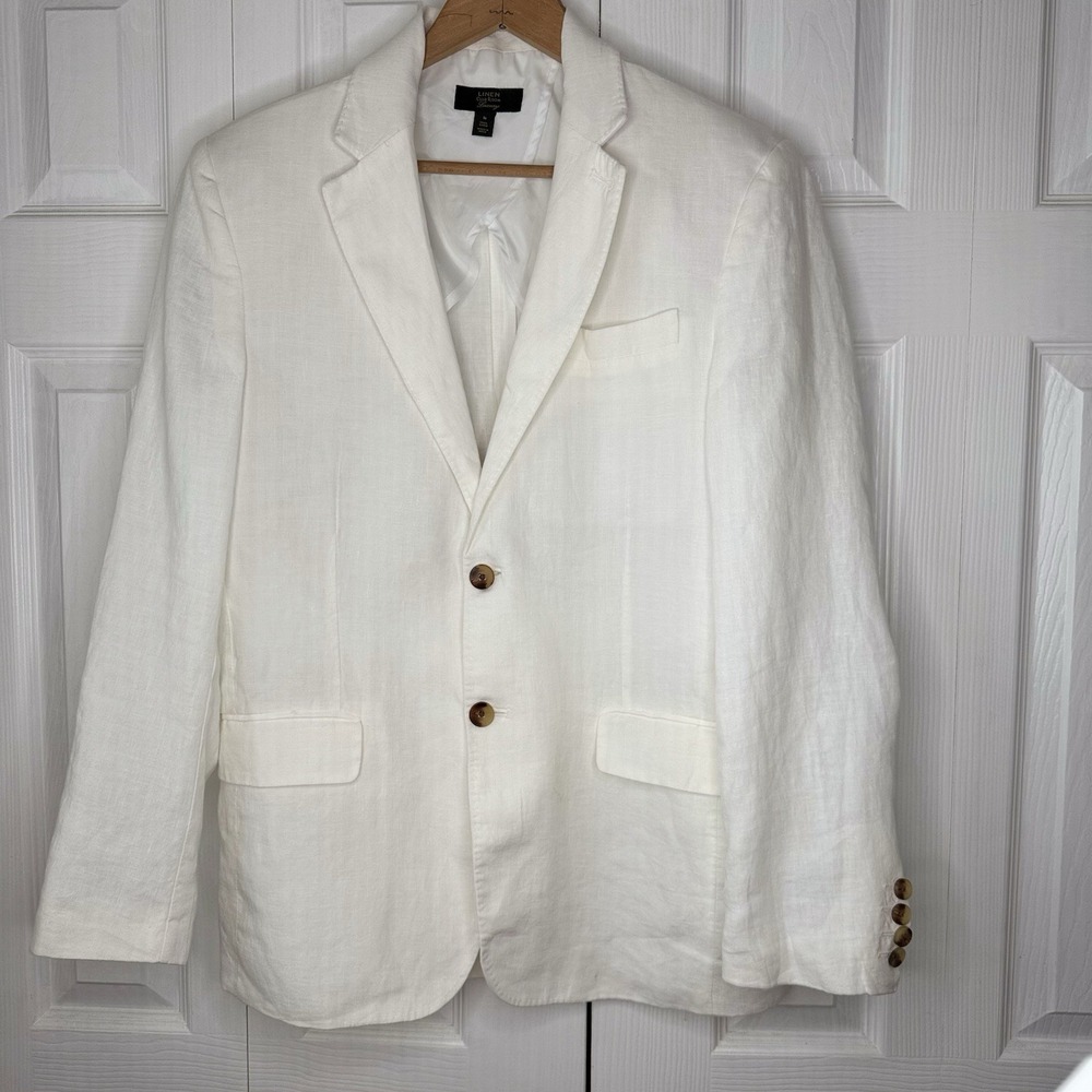 Club Room Laundry White Linen Blazer Adult M Beach Preppy 2 Button Jacket 40"